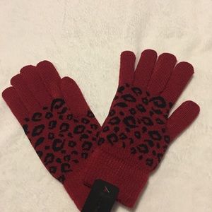 Deep red and black leopard lined gloves